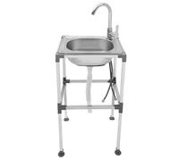 ACROSSPART Évier de cuisine autoportant en acier inoxydable multifonction avec robinet d'eau froide et tuyau d'évacuation, lavabo mobile simple pour cuisine, jardin, camping (42 x 37 x 75 cm)