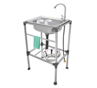 ACROSSPART Évier de cuisine autoportant en acier inoxydable multifonction avec robinet d'eau froide et tuyau d'évacuation, lavabo mobile simple pour cuisine, jardin, camping (48 x 35 x 83 cm)