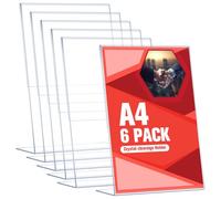 Acrrynii Lot de 6 Présentoir de Table A4, Presentoir Plexiglas A4 en Forme de L Incliné, Porte Affiche en Acrylique Transparent, Support A4 pour Menu, Publicité, Restaurant, Hôtel, Bureau, Magasin