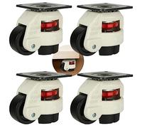 Acrux7 Lot de 4 roulettes de nivellement rétractables robustes GD-60F, roulettes d'établi avec pieds de nivellement en caoutchouc, pivotantes à 360 degrés pour machine et équipement