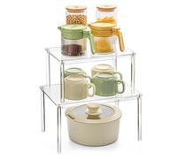 Acrylic Cabinet Shelf Rack - 2-Piece Storage Organizer, Stackable Countertop Riser for Neat Arrangement, Clear Durable Stand for Home and Office | Kitchen Bathroom Living Area Coffee Bar Craft Room Di