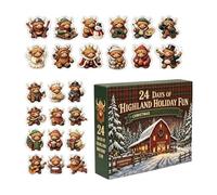 Acrylic Christmas Countdown Calendar - 2D Figurine Crafts, Pendant Cow Orna | Premium Acrylic Material With -Engraved Cow Farm Details, Numbered 1-24 Hanging Ring Hole Design For Books
