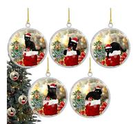 Acrylic Christmas Decorations | Funny Holiday Cat Ornaments, Black Cat Christmas Pendants, Christmas Pendants with Santa Hat, 8x0.3x8cm Funny Acrylic Tree Ornaments for Christmas & Cat Lovers