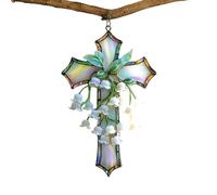 Acrylic Crucifix, Decorative Floral Hanging, Religious Holiday Symbol, Polished Edge Wall Display, Vibrant Print Room Aesthetic, Commemorative Spiritual Gift, Lightweight Flat Profile