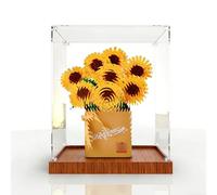 Acrylic Display Case Compatible with Lego 40524 Sunflower Preserved Flower Building Block Model UV Protection Box Collector Gift Protect and Decorate Your modle (Wood)