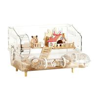 Acrylic Hamster Cage - Transparent Small Animal Habitat, Double Layer Play Rest Enclosure, Pet Activity House | Equipped Wheel Bottle platformM hideoutt Bath Sleeping Usage Chinchilla Hedgehog