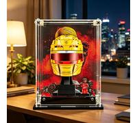 Acrylic Helmet Display Case, 3mm Thick Rear Spray Background, Dustproof Transparent Collector Display Box Compatible with Lego Helmet Model 43022, Showcase Protector for Collectible