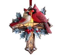 Acrylic Holiday Bird Ornaments, 10x7.5 cm 2D Flat Christmas Tree Decorations with Cross and Red Bird for Workplace, Living Room, Kitchen, Entryway, Apartment, Gathering