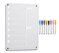 Acrylic Meal Planner Magnetic, Refrigerator Note Board, Reusable Writing with 8 Markers, 11.81x7.87 Inches, Weekly Organizer for Grocery List, Chore Chart, Kitchen Planning