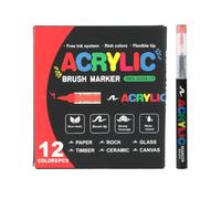 Acrylic Paint Markers - 12 Colors Brush Tip Non-Slip with Waterproof