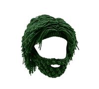 Acrylic Punk Style Beanie with Attached Straight Hair Wig and Knitted Beard, Creative Funny Wig Beard Hat (Green)