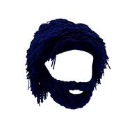 Acrylic Punk Style Beanie with Attached Straight Hair Wig and Knitted Beard, Creative Funny Wig Beard Hat (Blue)