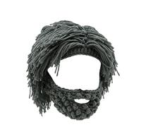 Acrylic Punk Style Beanie with Attached Straight Hair Wig and Knitted Beard, Creative Funny Wig Beard Hat (dark gray)