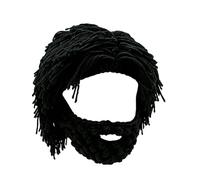 Acrylic Punk Style Beanie with Attached Straight Hair Wig and Knitted Beard, Creative Funny Wig Beard Hat (Black)