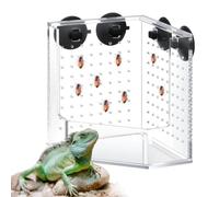 Acrylic Reptile Feeder Box - Corner Feeding Bowl | 4 Suction Cups & Climbin | 6.1x3.94x3.94 Inch Size, Escape-Proof Clear Design, Wall-Mounted Corner Fit, Ideal For Bearded Geckos & Chameleons