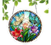 Acrylic Suncatcher | 19cm 2D Stained Animal Puzzle | Butterfly Cat Window Decoration,for Window Wall Home Living Room Bedroom Entryway Garden Backyard