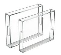 Acrylic Trays for Display, 2 Pieces Leakproof with Handles Table Decor, Acrylic Tray Display Organizer for Food Snack Dessert Coffee Table Kitchen Dining, 15.4x11.4x2 inches Elegant Serving Accessory