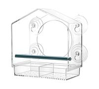 Acrylic Window Bird Feeder - Suction Cup Food Box, Clear Feeder with Removable Tray, Birds Box with Drain Hole, Outdoor Feeders for Backyard Garden, Bird Feeders for Balcony Patio Deck