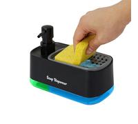 Acrylicc Distributeur de savon à vaisselle 2 en 1 pour comptoir de cuisine, distributeur de liquide vaisselle noir avec 1 porte-éponge, pour évier de cuisine, salle de bain, comptoir de rangement