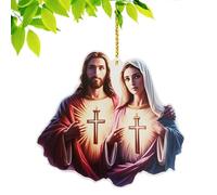 Acrylique Jésus Pendant - Cross Couple, Acrylique Jésus Ornement, Ornement de Noël Religieux | Ornementt de Noël adapté à l'intérieur, à la Voiture, au Jardin, à la décoration des Sacs