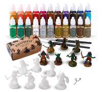 Acrylique Miniatures Peinture Set 22 Couleurs dont Métalliques Or/Argent Primer&Shades et 7 Figurines Kit Débutant pour RPG DND War Hammer Gaming Sci-Fi Maquettes Technique Speedpainting en 1 Couche