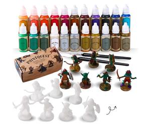 Acrylique Miniatures Peinture Set 22 Couleurs dont Métalliques Or/Argent Primer&Shades et 7 Figurines Kit Débutant pour RPG DND War Hammer Gaming Sci-Fi Maquettes Technique Speedpainting en 1 Couche