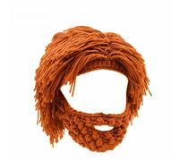 Acrylique Punk Style Beanie avec perruque de cheveux droites et barbe tricotée, créatif tricot barbe chapeau marrant tricot capuchon perruque bonnet chapeaux (Brown)