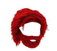 Acrylique Punk Style Beanie avec perruque de cheveux droites et barbe tricotée, créatif tricot barbe chapeau marrant tricot capuchon perruque bonnet chapeaux (Red)