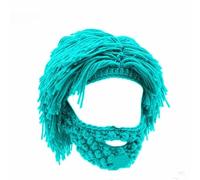 Acrylique Punk Style Beanie avec perruque de cheveux droites et barbe tricotée, créatif tricot barbe chapeau marrant tricot capuchon perruque bonnet chapeaux (Sky Blue)