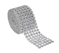 Acrylique Rhinestone 6 Row 9M / Roll Rouleau en Maille de Fleur Diamond Rubans pour Bling mariée Bouquet Cadres Vases Mariage et Décoration Argent