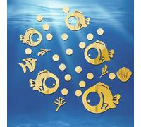 acrylique stickers miroir adhésif 30 feuilles, mignon poisson et bulles miroir autocollants autocollants Miroir Art mural autocollants salon enfants chambre à coucher décoration de bureau (Or)