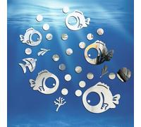 acrylique stickers miroir adhésif 30 feuilles, mignon poisson et bulles miroir autocollants autocollants Miroir Art mural autocollants salon enfants chambre à coucher décoration de bureau (Argent)