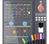 Acrylique Tableau Calendrier Magnetique Frigo - 2 Set 40x30cm Reutilisable Tableau Transparent Frigo Planning Semaine & Mensuel Magnétique Effaçable, Agenda Frigo,to do list,cahier menu de la semaine