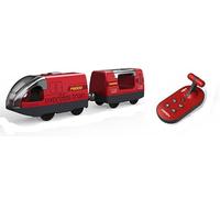 Acsatont Jouet train électrique, compatible avec Thomas, Brio, chemin de fer Locomotive électrique Trains en bois (connexion magnétique), train motorisé avec 4 effets sonores et lumineux (Rouge)