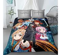 acsefire Anime Sword Art Online Ensemble de literie imprimé SAO Housse de Couette Ensembles 2 pièces Housse de Couette et taies d'oreiller Kirito - Single(#11 135cm*200cm)