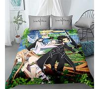 acsefire Anime Sword Art Online Ensemble de literie imprimé SAO Housse de Couette Ensembles 2 pièces Housse de Couette et taies d'oreiller Kirito - Single(#1 135cm*200cm)
