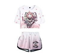 acsefire Femme Fille Anime Spy x Family 3D Ensemble de T-Shirt Court Anya Forger Tenue de Cheerleader Sweat-Shirt à Manches Courtes et Short2 pcs/Set