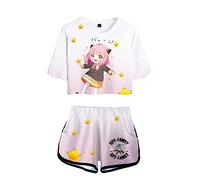 acsefire Femme Fille Anime Spy x Family 3D Ensemble de T-Shirt Court Anya Forger Tenue de Cheerleader Sweat-Shirt à Manches Courtes et Short2 pcs/Set