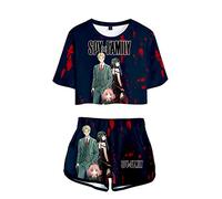 acsefire Femme Fille Anime Spy x Family 3D Ensemble de T-Shirt Court Anya Forger Tenue de Cheerleader Sweat-Shirt à Manches Courtes et Short2 pcs/Set