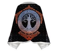acsewater Couverture Portable en Polaire Poncho à imprimé Totem Viking Châle Enveloppant Couverture d'hiver Chaude en Laine d'agneau Cape à Boutons