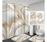 acsewater Ensemble 4 pièces pour Salle de Bain, Rideau de Douche 180 x 180 cm, Tapis de Bain antidérapant, Couvre-siège de Toilettes, Tapis en Forme de U, décor Moderne imperméable