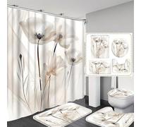 acsewater Ensemble 4 pièces pour Salle de Bain, Rideau de Douche 180 x 180 cm, Tapis de Bain antidérapant, Couvre-siège de Toilettes, Tapis en Forme de U, décor Moderne imperméable