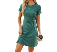 acsewater Robe Courte Femme Manches Courtes col Rond ruchée décontractée Unie t-Shirt Quotidien Travail Week-End Loisirs