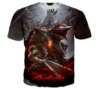 acsewater T-Shirts Berserk Impression numérique personnalisée Top T-Shirts Guts Guts Comic Berserk Black Swordsman Guts Pattern Outfit Summer New Anime Skull Knight T-Shirts