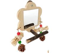 Acsist Miroir pour oiseaux avec support pour perchoir, balançoire, perruche avec jouet à mâcher pour calopsitte, conure, inséparable, pinson, canaris (pomme de pine)