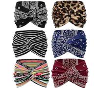 Acssart Printed Cross Yoga Headband,Non Slip Soft Fabric Workout Hair Accessories for Running Fitness Sports (6PCS)