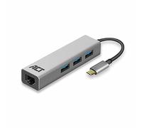 ACT AC7055 Adaptateur réseau LAN avec 3 Ports USB 3.0 SuperSpeed 5 Gbps, RJ45 Gigabit Ethernet 10/100/1000 Mbps, Argent