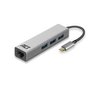 ACT AC7055 Adaptateur réseau LAN avec 3 Ports USB 3.0 SuperSpeed 5 Gbps, RJ45 Gigabit Ethernet 10/100/1000 Mbps, Argent