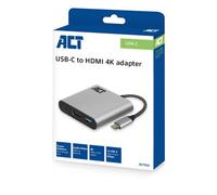 ACT Connectivity Adaptateur USB-C vers HDMI 4K + USB-C Power Delivery 60W + USB-A, Compact Aluminium, 0,12m