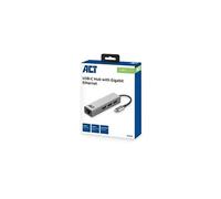 ACT Hub USB C 3.1 Gen1 (USB 3.0), 3 Ports, avec 1 Port réseau Gigabit, Longueur du câble 0,15 m, boîtier en Aluminium G